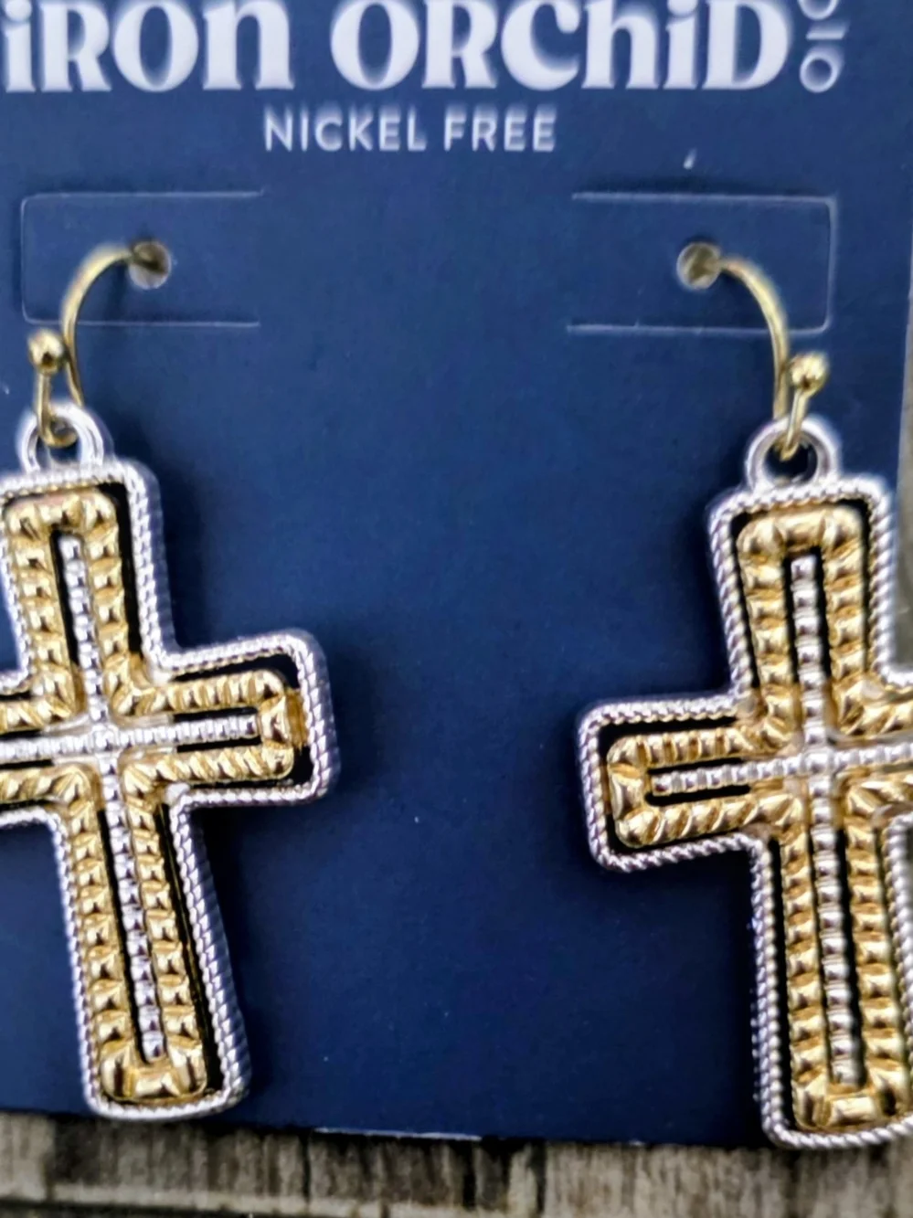 Iron Orchid Two-Tone Cross Hoop Earrings - Gold and Silver
